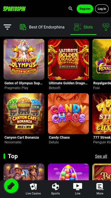 Мобильные игры казино Sportospin