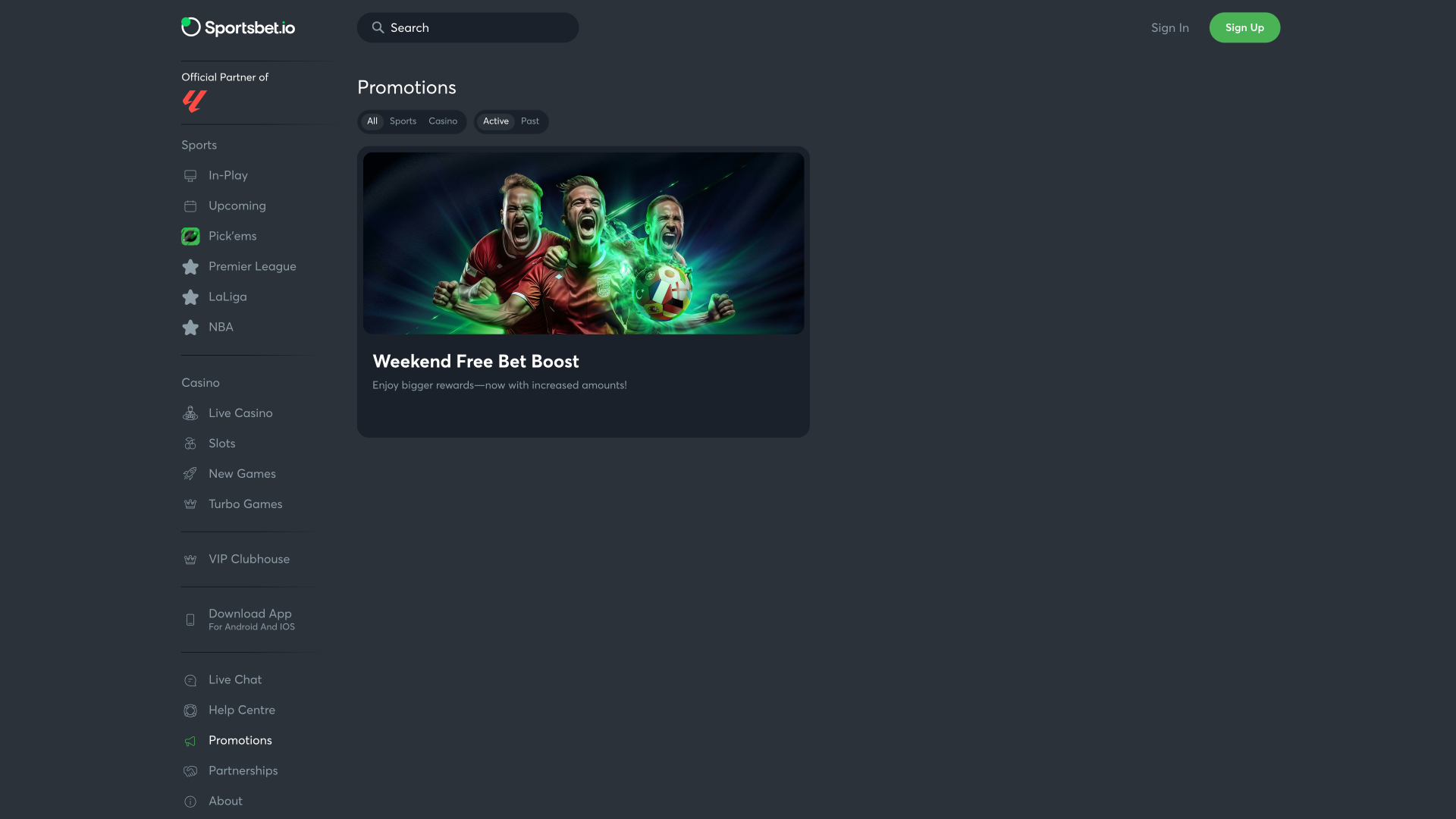 Sportsbet.io Desktop Promotions