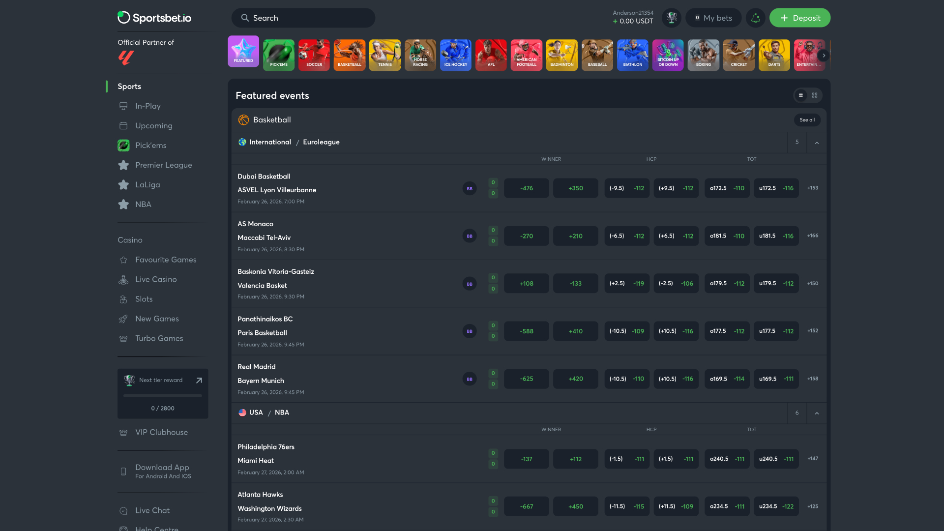 Sportsbet.io Desktop Sports