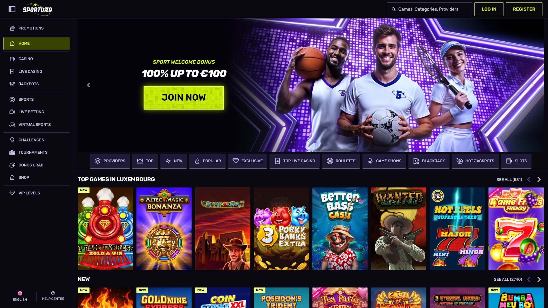 Sportuna Desktop Homepage