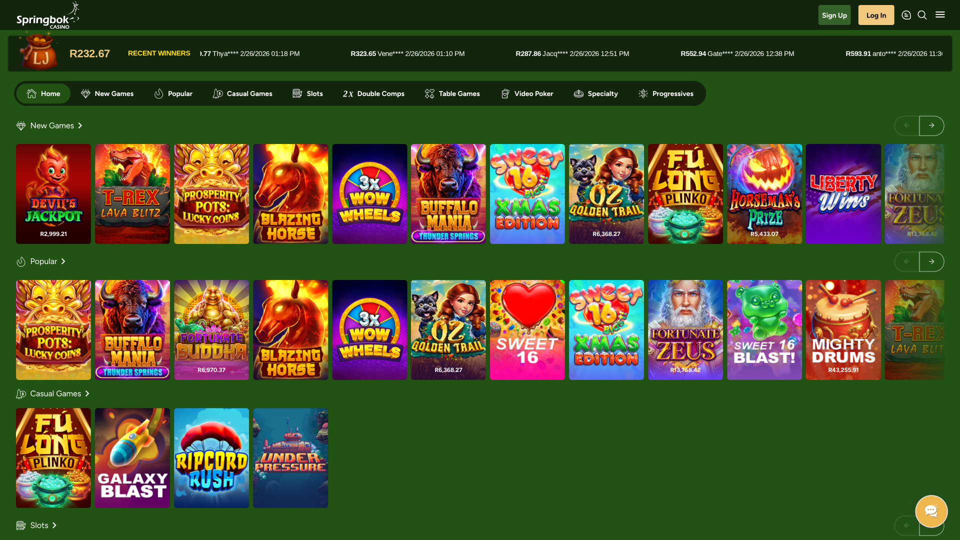 Springbok Casino Desktop Homepage