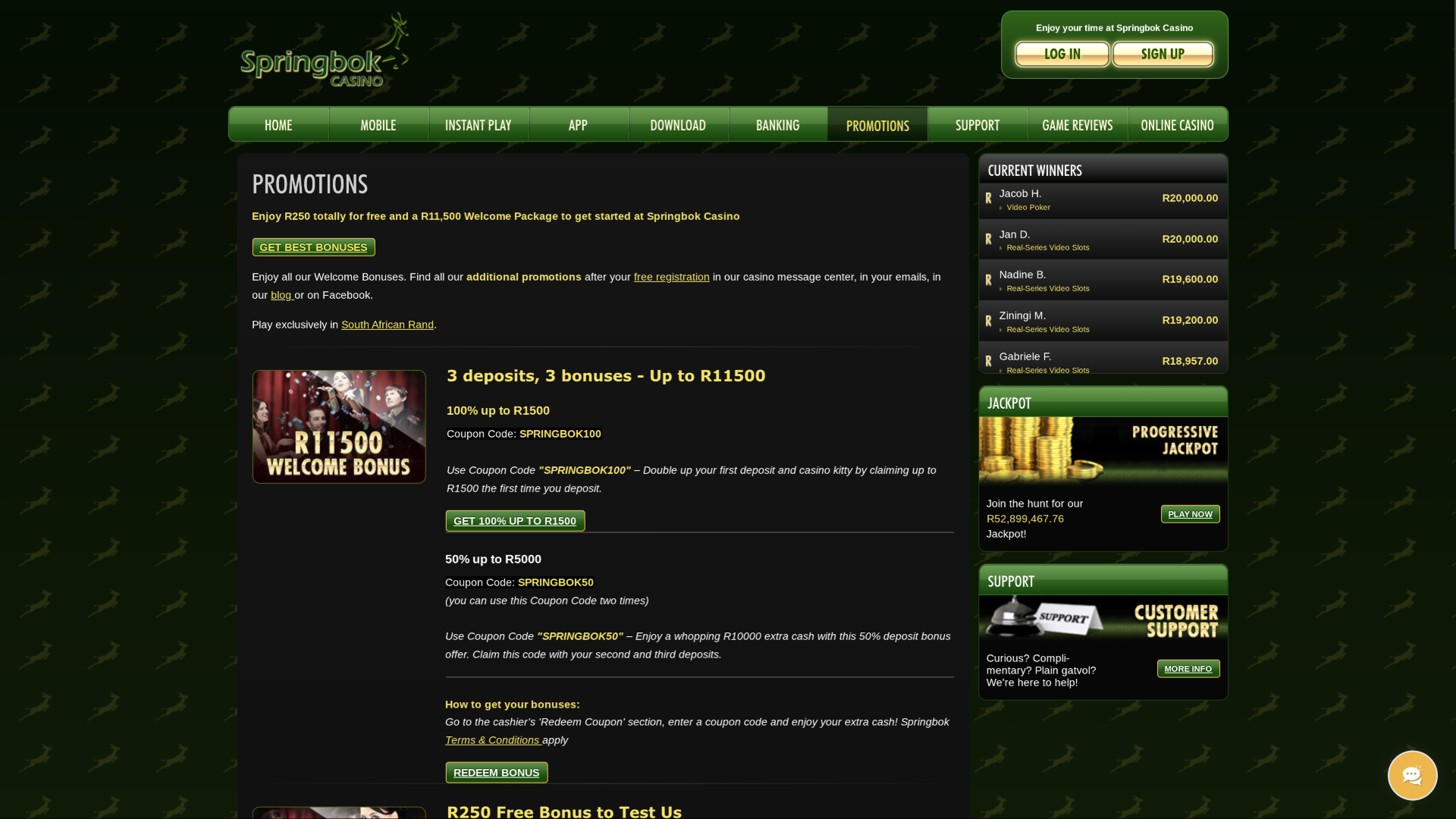 Promoções do Cassino Springbok para Computador