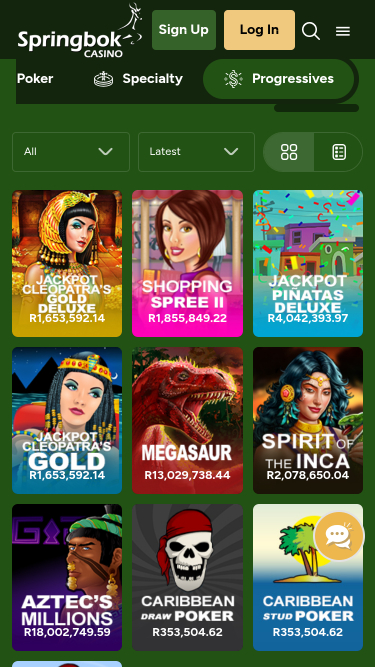 Jackpot Móvel do Cassino Springbok