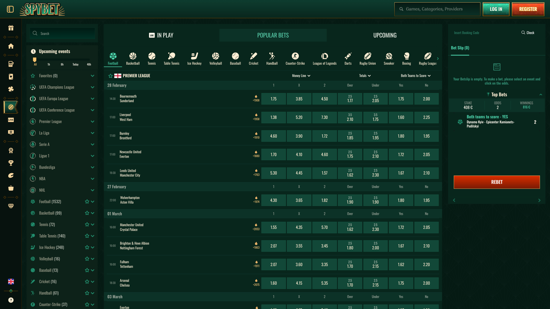 Spybet Casino Desktop Sport