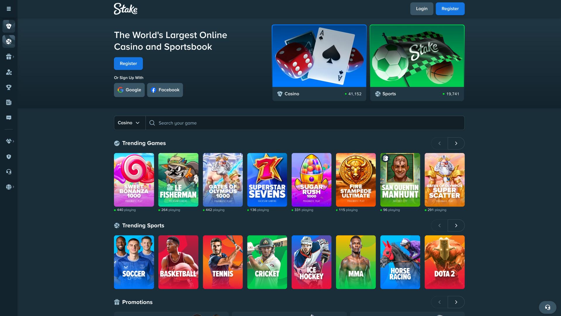 Stake Casino homepage