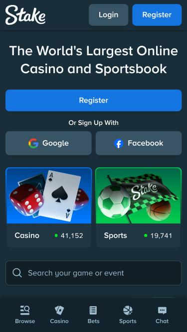 Stake Casino mobile homepage