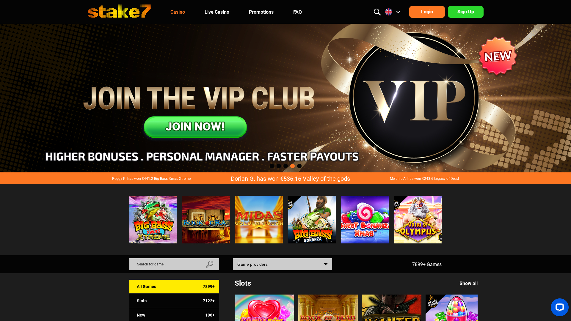 Page d'accueil de bureau de Stake7 Casino