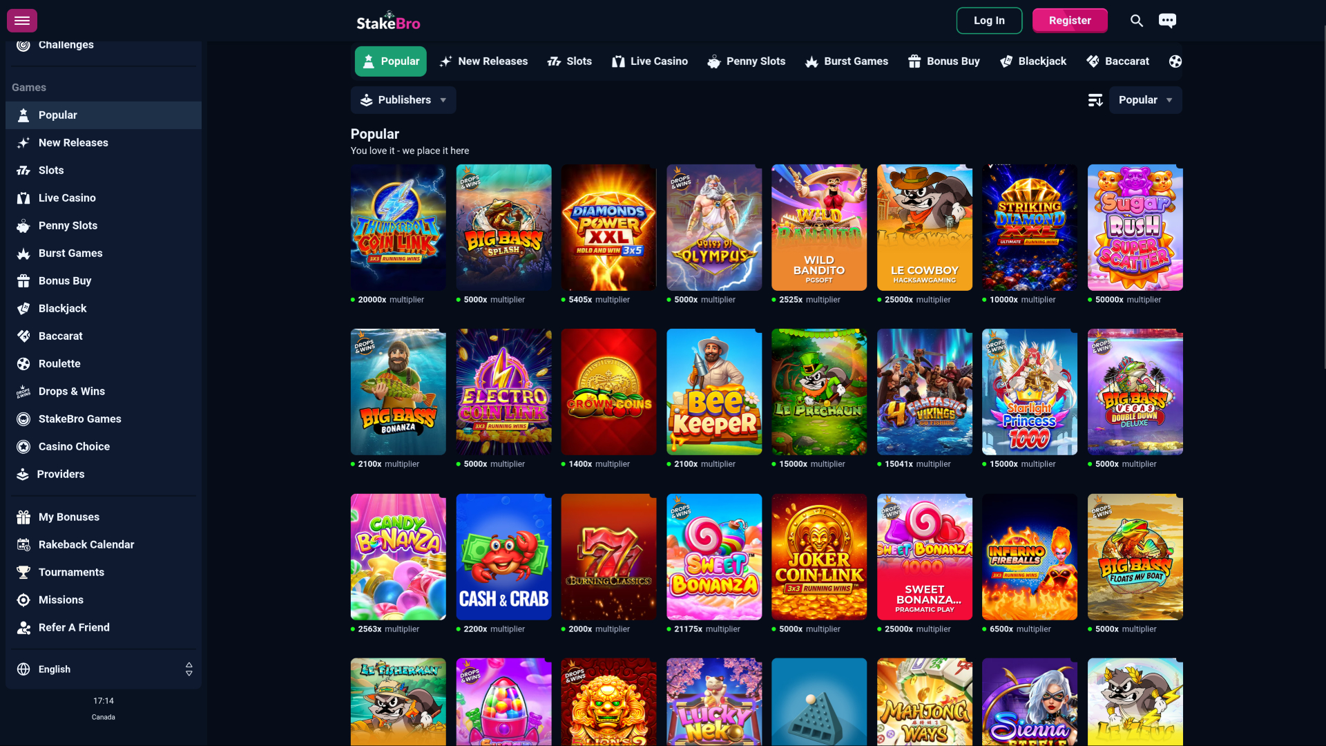 Jeux de casino Stakebro pour ordinateur