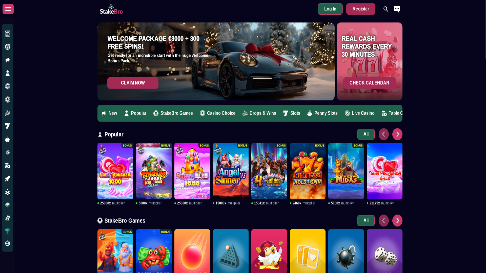 Homepage screenshot of Stakebro Casino for Desktop