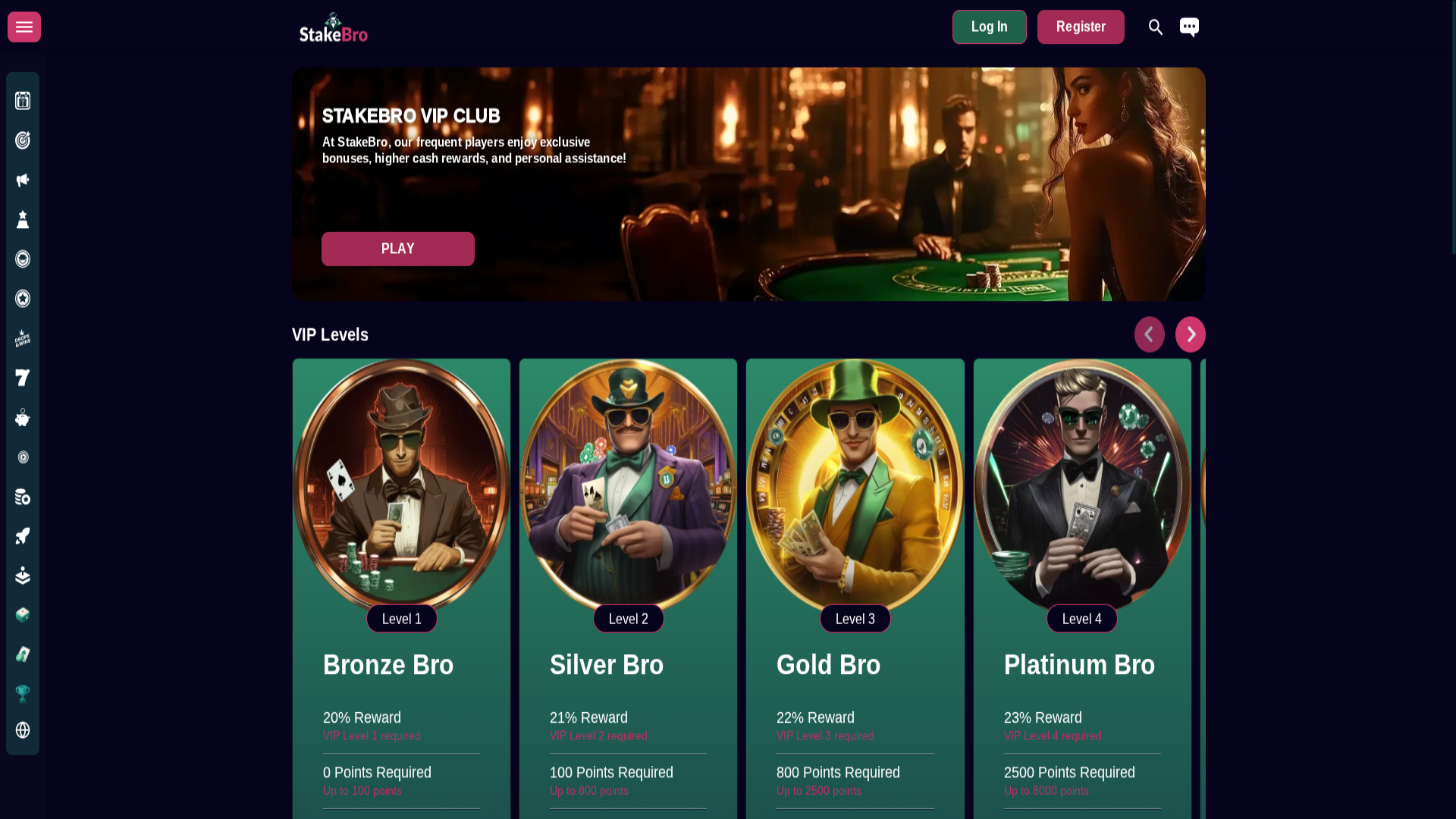 VIP screenshot of Stakebro Casino for Desktop