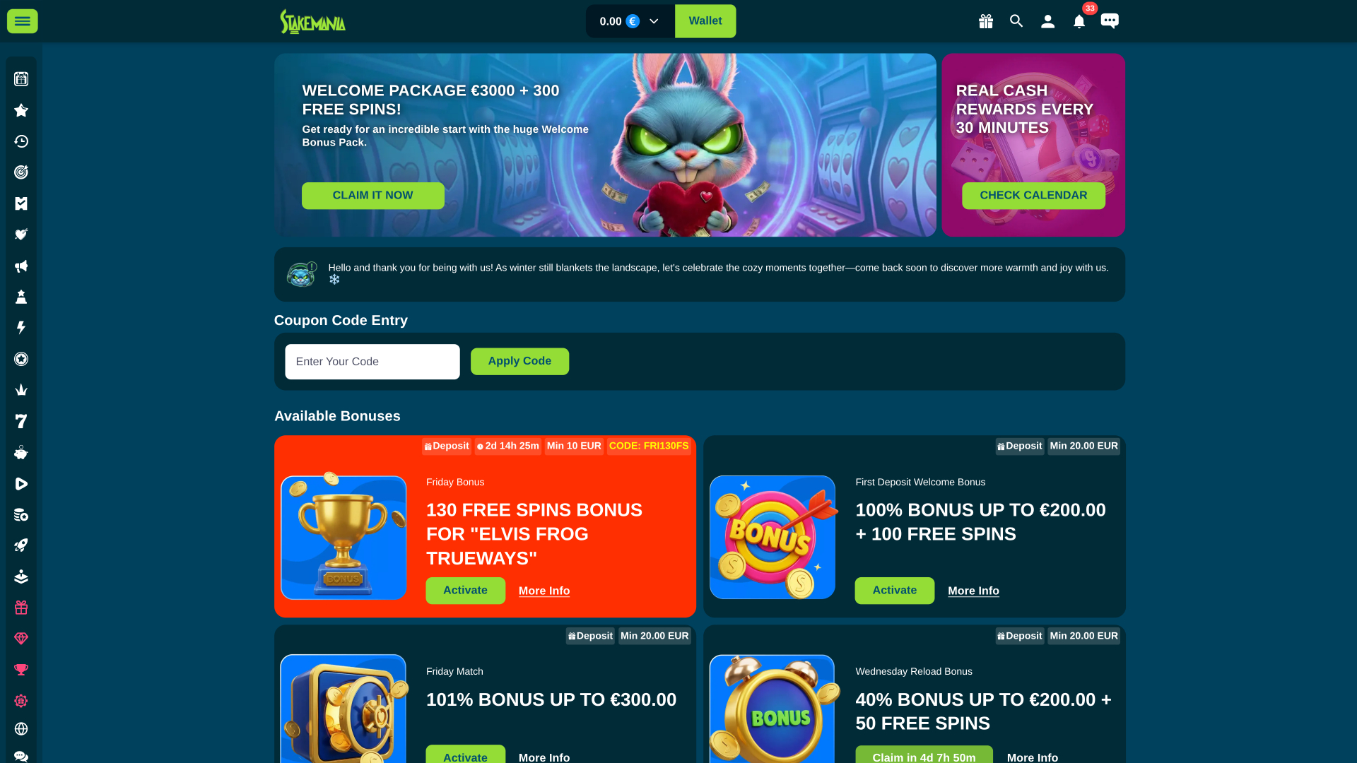 StakeMania Casino Desktop Promotions