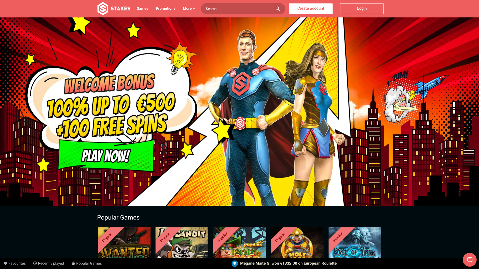 Stakes Casino Desktop Homepage