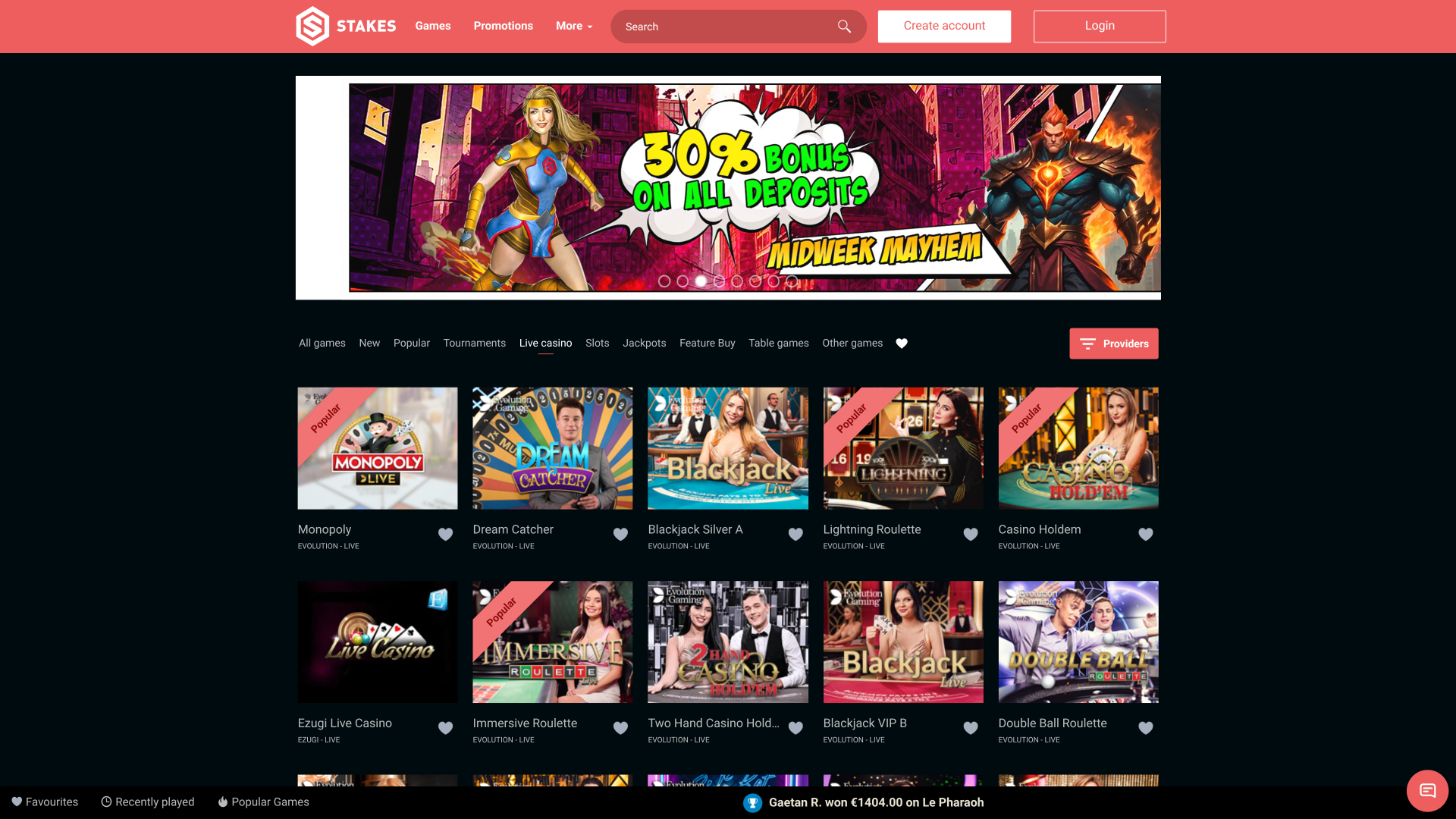 Stakes Casino Desktop Live Dealer