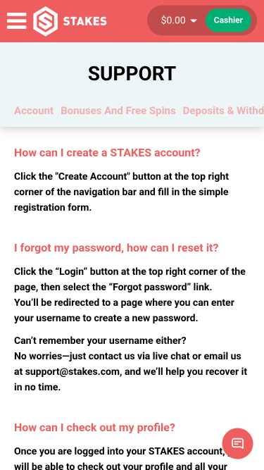Assistance mobile du casino Stakes