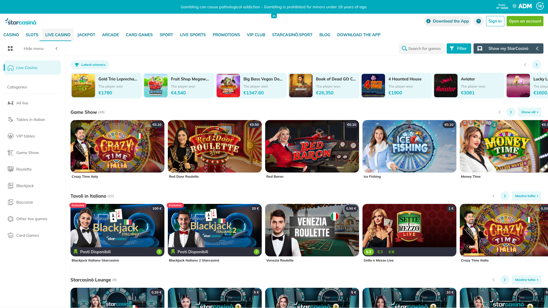 Star Casino Desktop Live Dealer