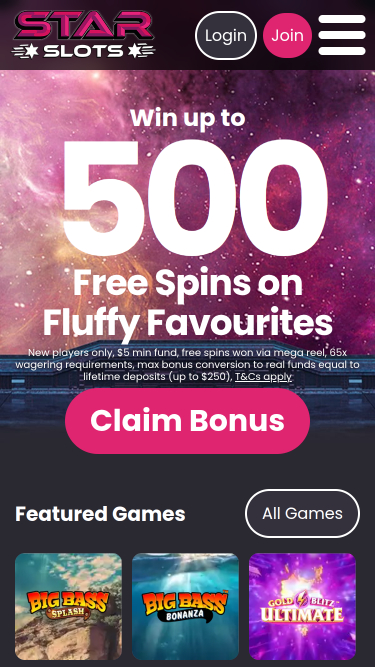 Homepage mobile di Star Slots