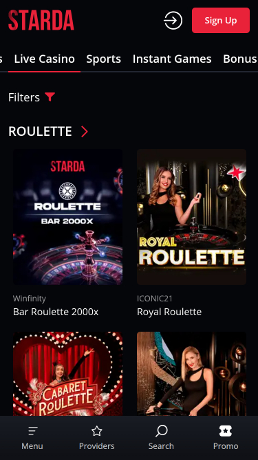 Starda Casino Mobile Live Dealer