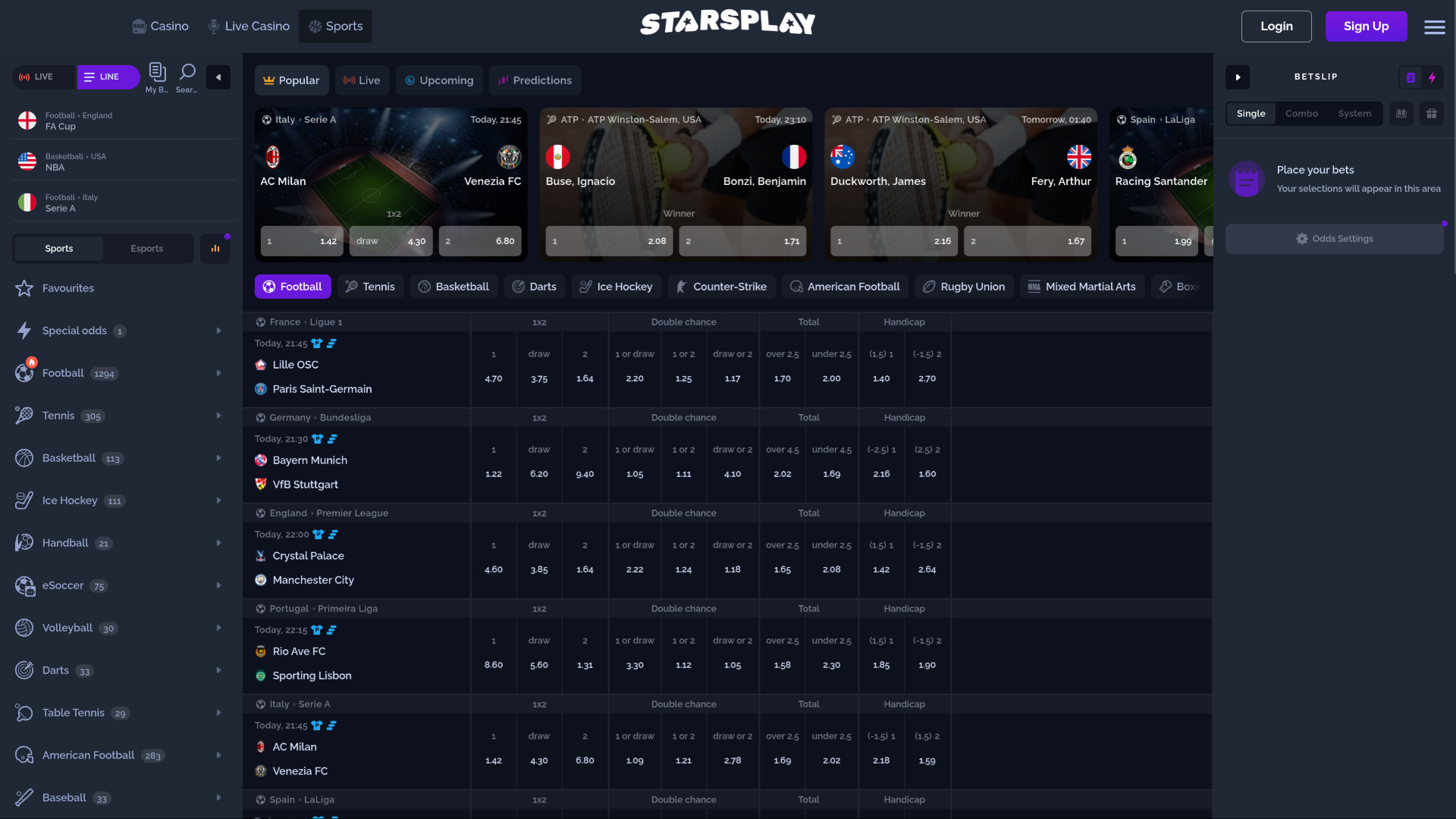 StarsPlay Casino Desktop Sportwetten