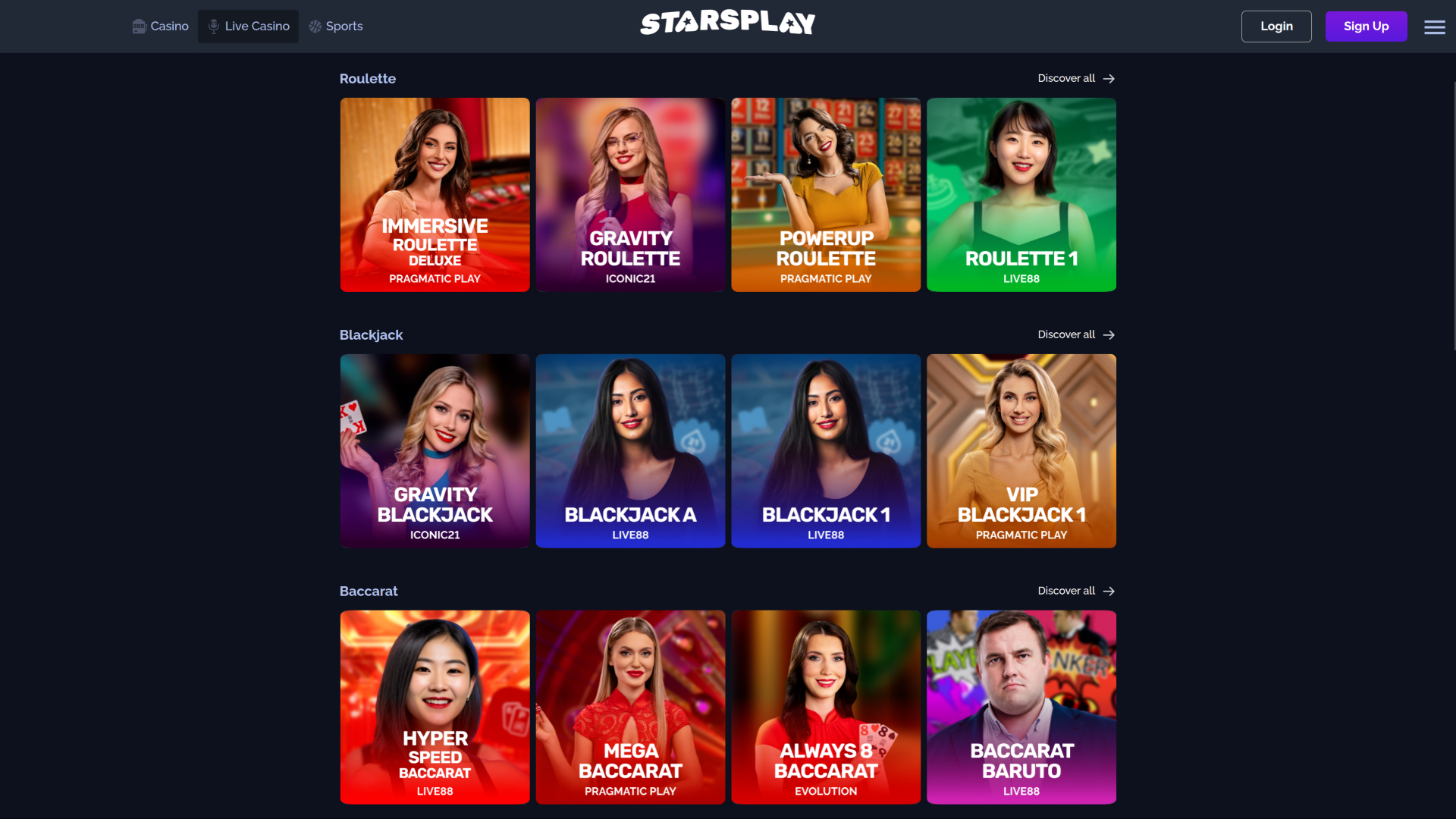 Casino StarsPlay avec croupiers en direct