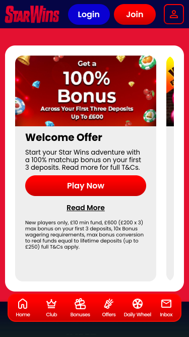 Promozioni per dispositivi mobili di Starwins Casino