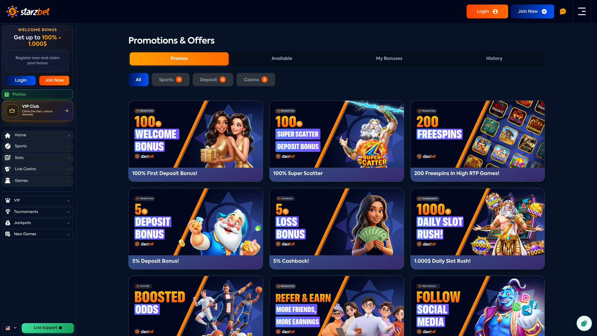 Promozioni desktop di Starzbet Casino