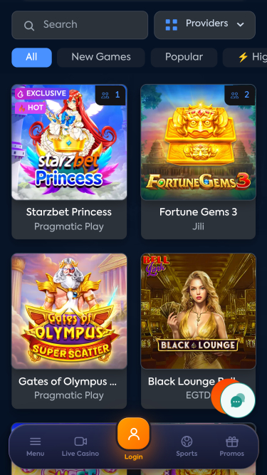 Giochi per dispositivi mobili del casinò Starzbet