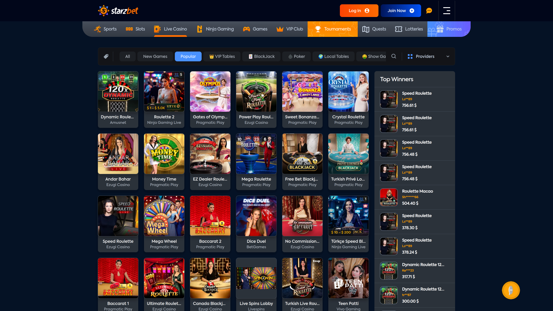 Starzbet Casino Desktop Live Dealer