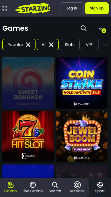 Starzino Casino Mobile Games