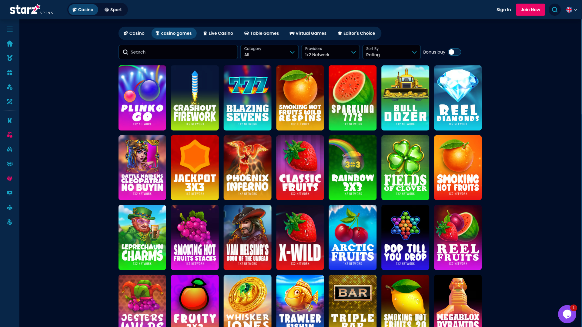 Screenshot von StarzSpins Casino für Desktop