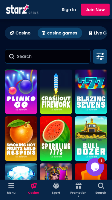 Screenshot von StarzSpins Casino für Mobilgeräte