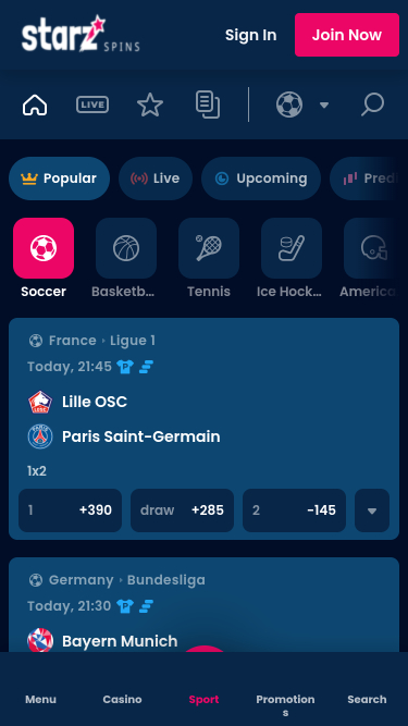 StarzSpins Casino Mobile Sportwetten