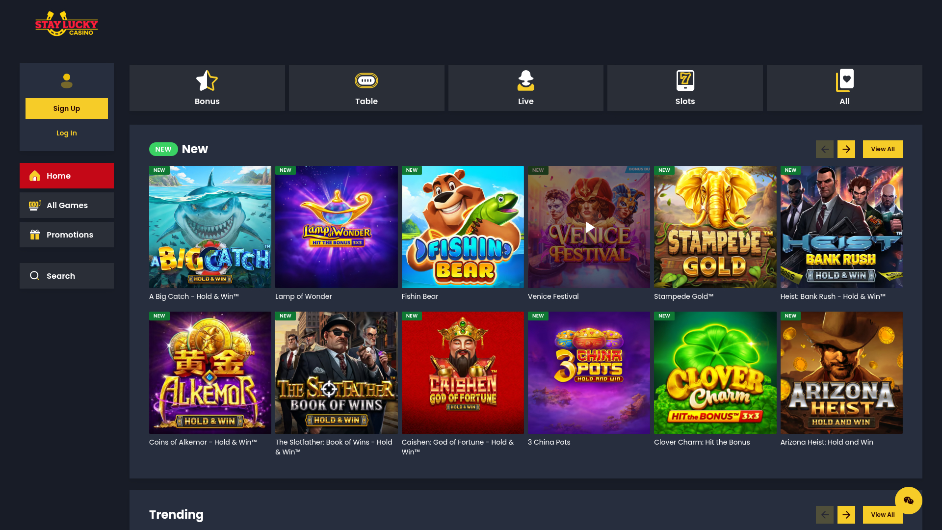 Page d'accueil de bureau de Stay Lucky Casino