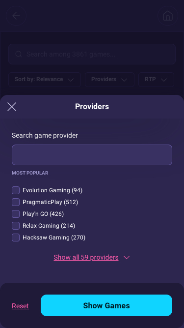 Screenshot per dispositivi mobili del casinò StealthBet, sviluppato dagli sviluppatori del gioco.