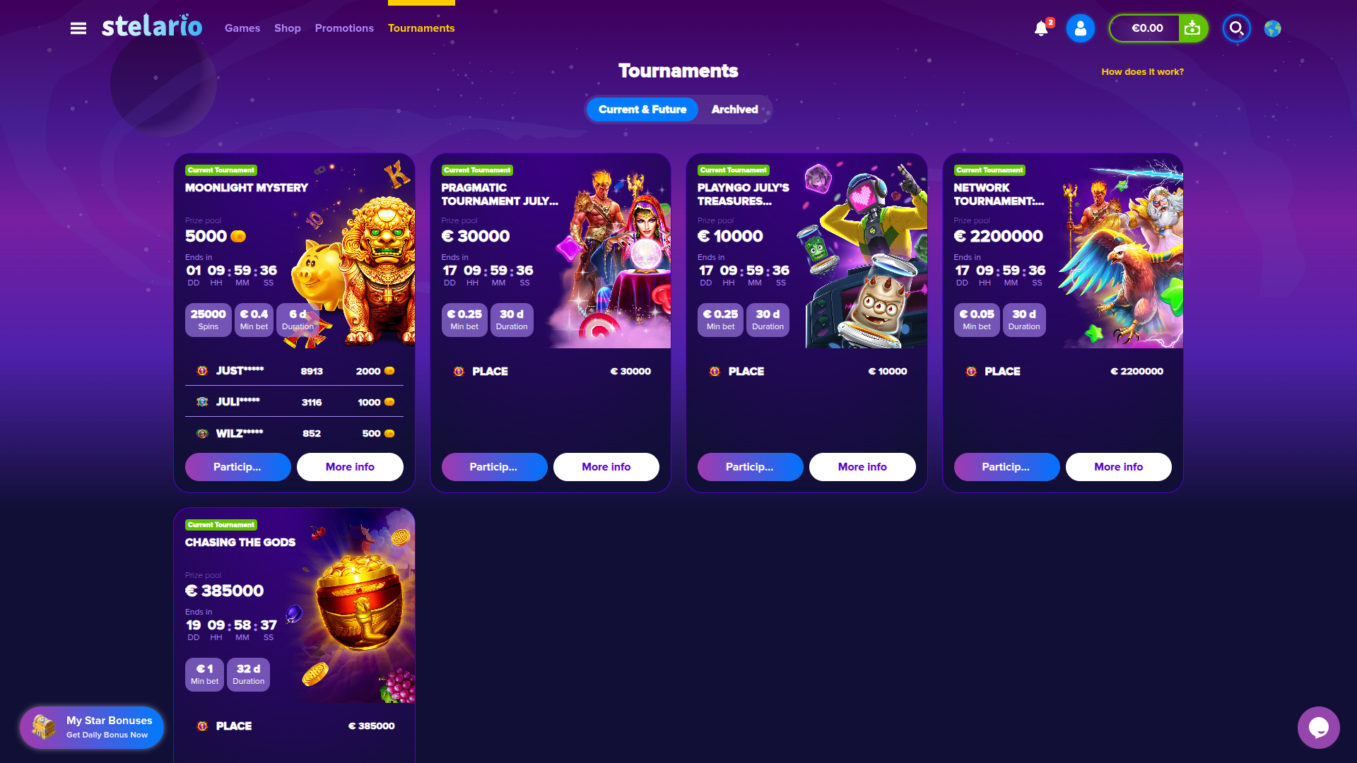 Stelario Casino Desktop Tournaments