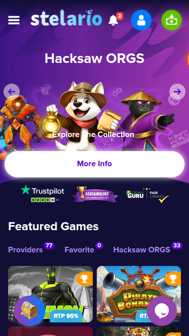 Stelario Casino Mobile Homepage