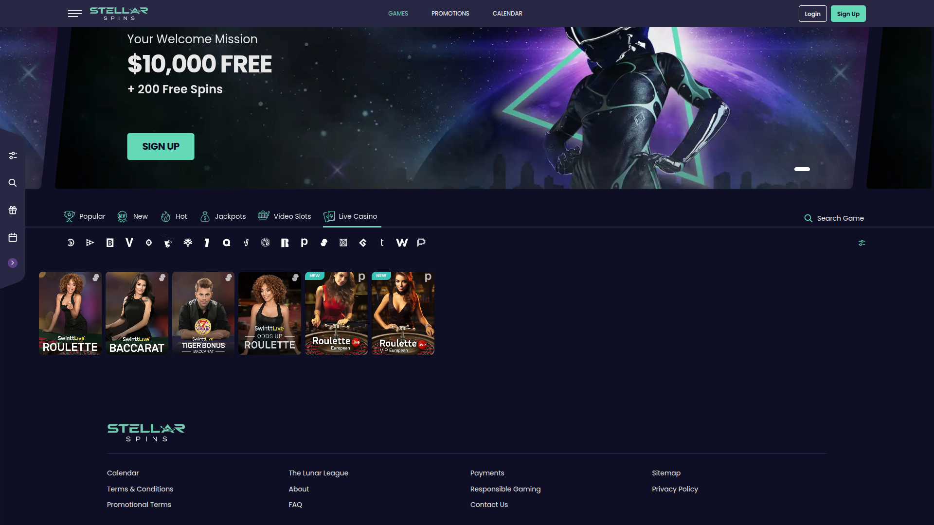 Casinò live desktop di Stellar Spins