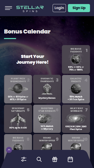 Calendario bonus mobile di Stellar Spins