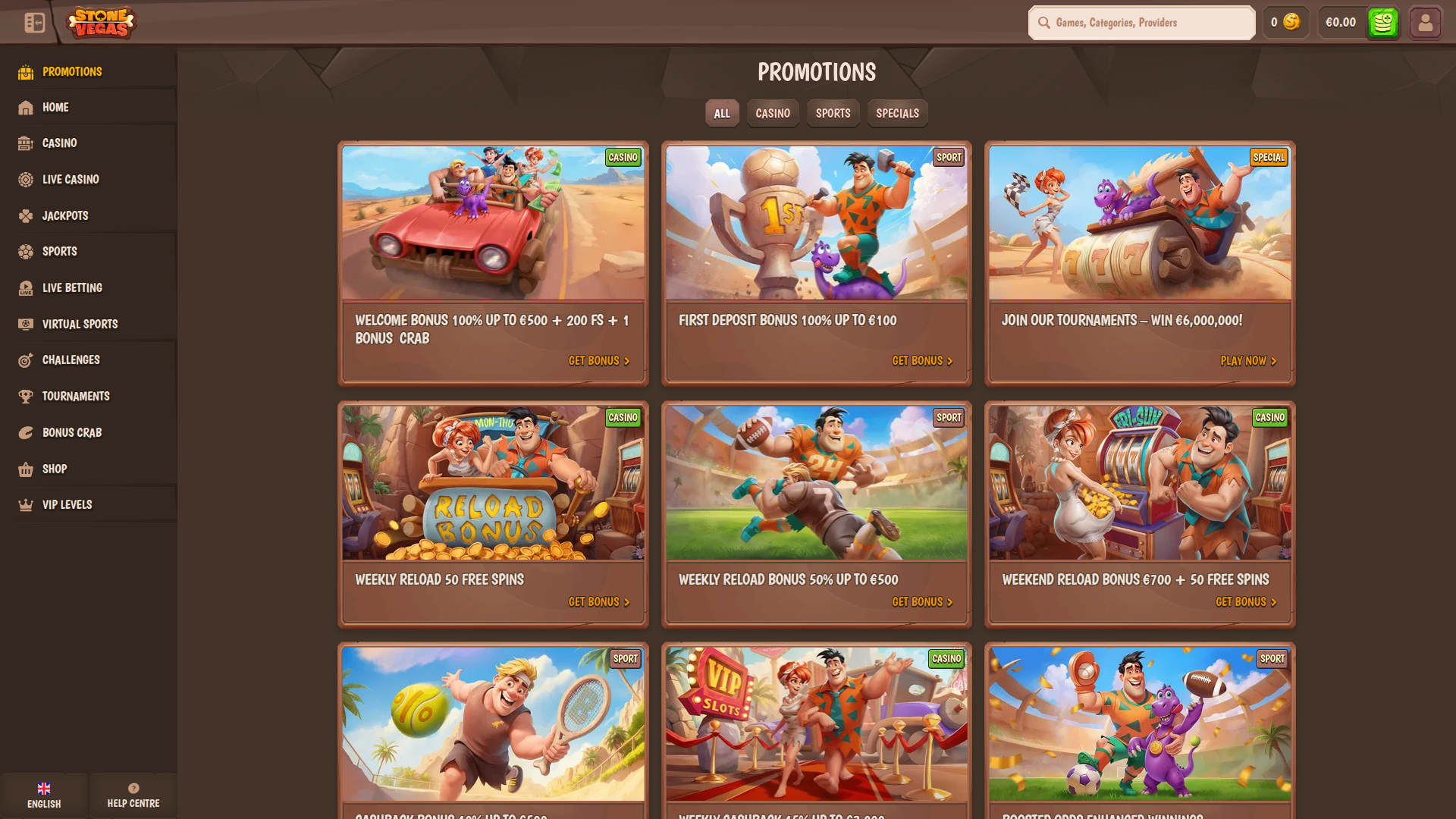 Desktop-Aktionen von Stone Vegas Casino