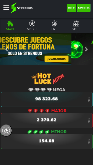 Page d'accueil mobile du casino Strendus