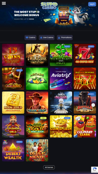 Page d’accueil mobile de Stupid Casino
