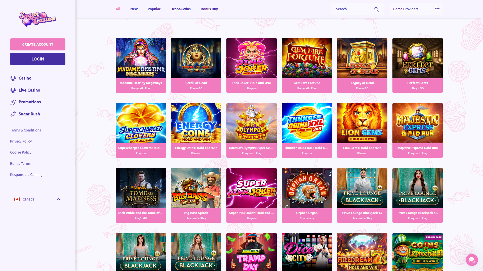 Juegos de escritorio de Sugar Casino