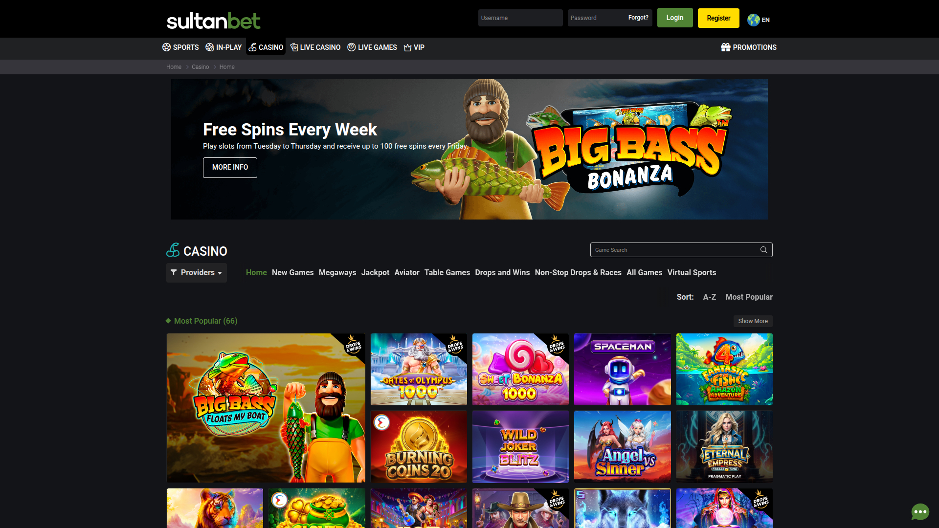 Página de inicio de escritorio de Sultanbet Casino