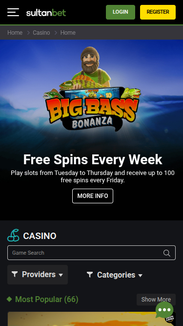 Página de inicio móvil de Sultanbet Casino