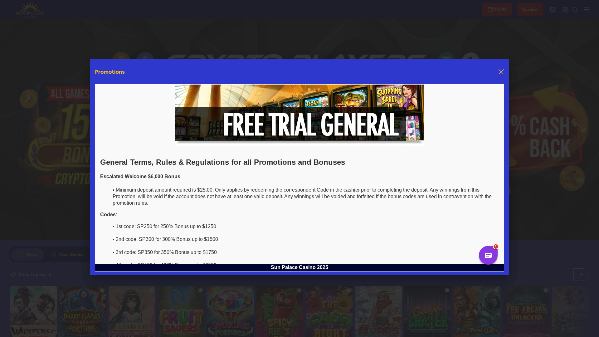 Promotions de bureau de Sun Palace Casino