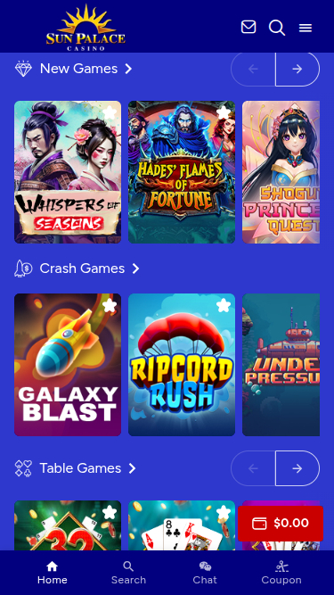 Jeux mobiles de Sun Palace Casino