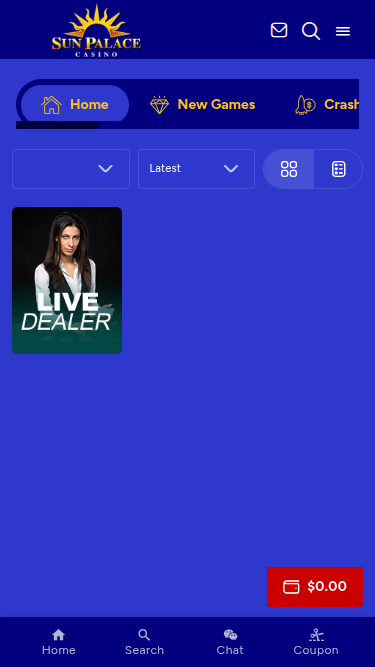 Croupier en direct mobile de Sun Palace Casino