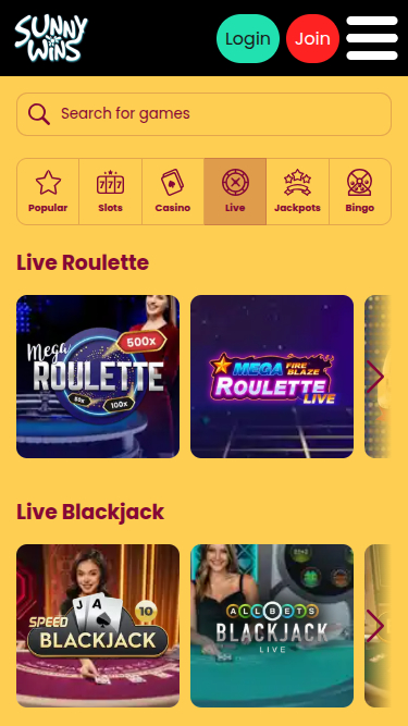 Мобильный Live-дилер Sunny Wins