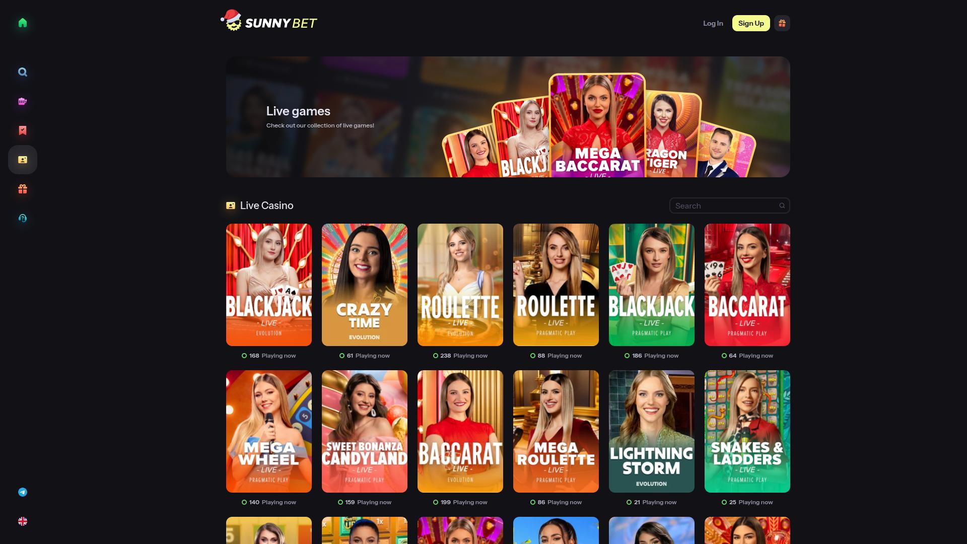 SunnyBet Casino Live-Dealer-Desktop