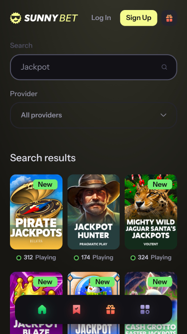 Jackpot mobile du casino SunnyBet