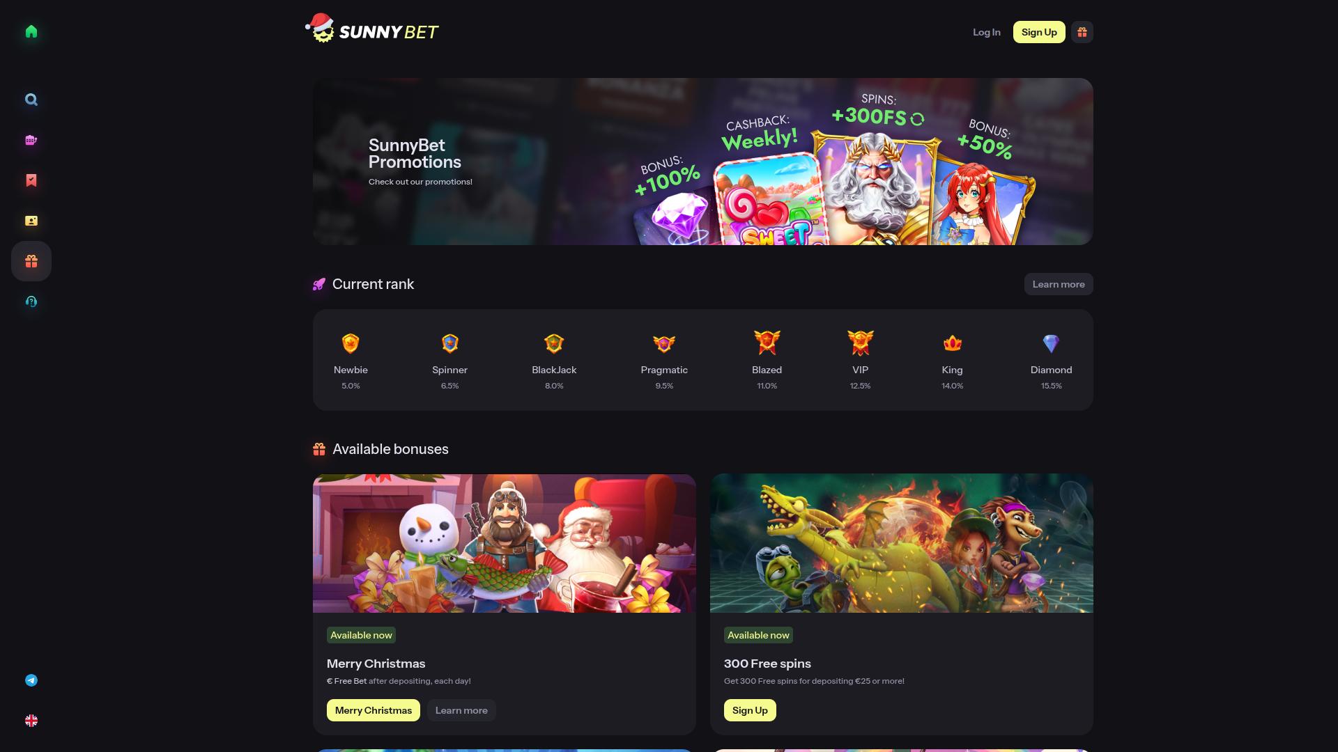 SunnyBet Casino-Aktionen Desktop